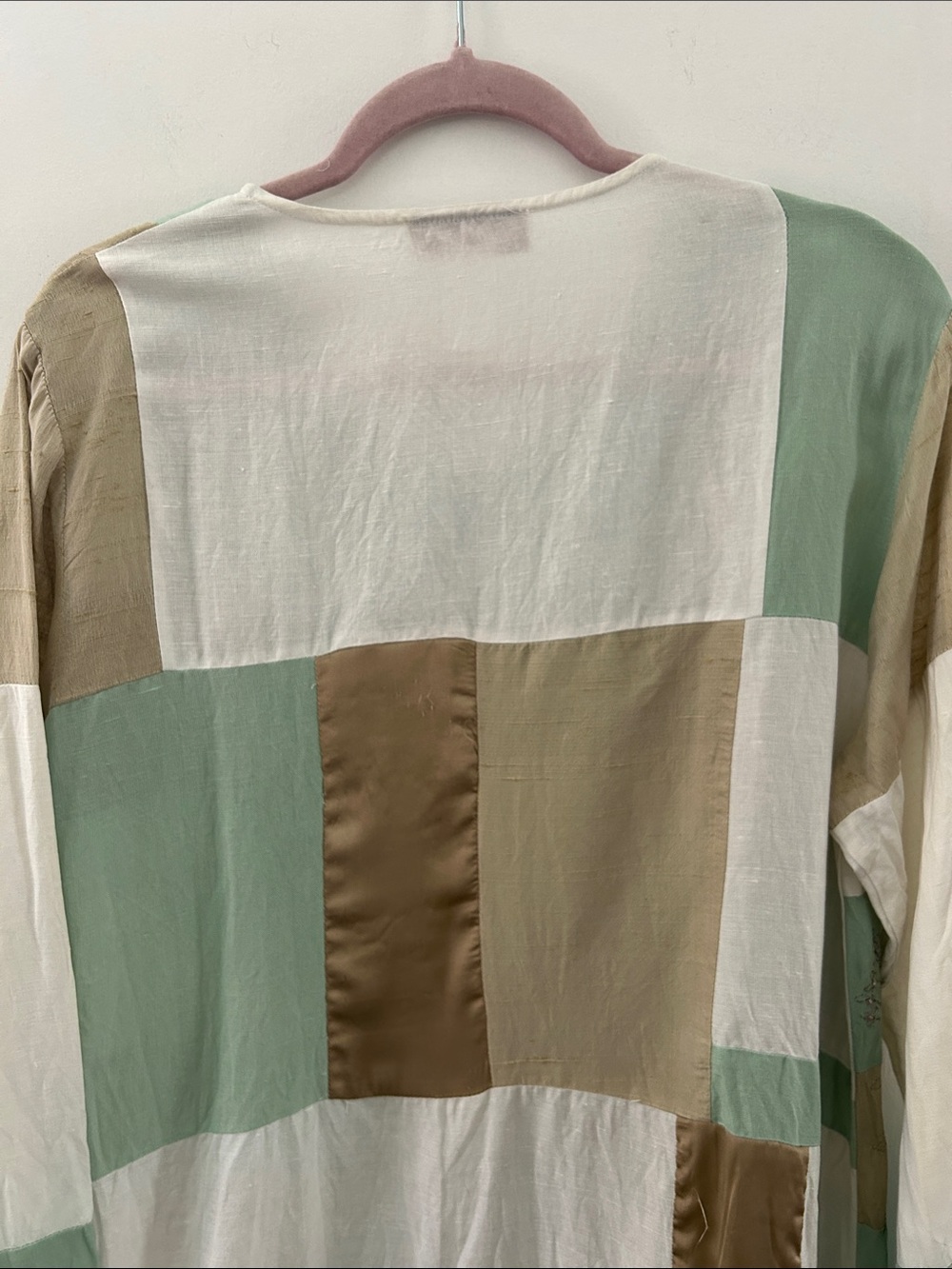 Vintage TOTOnKO Patchwork Silk/Linen Jacket Embroidered Floral Artsy Lagenlook - Picture 8 of 15